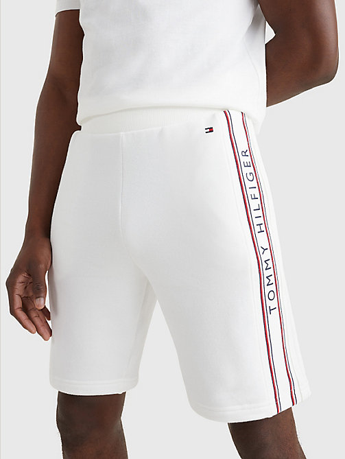 white signature tape elasticated waist logo shorts for men tommy hilfiger