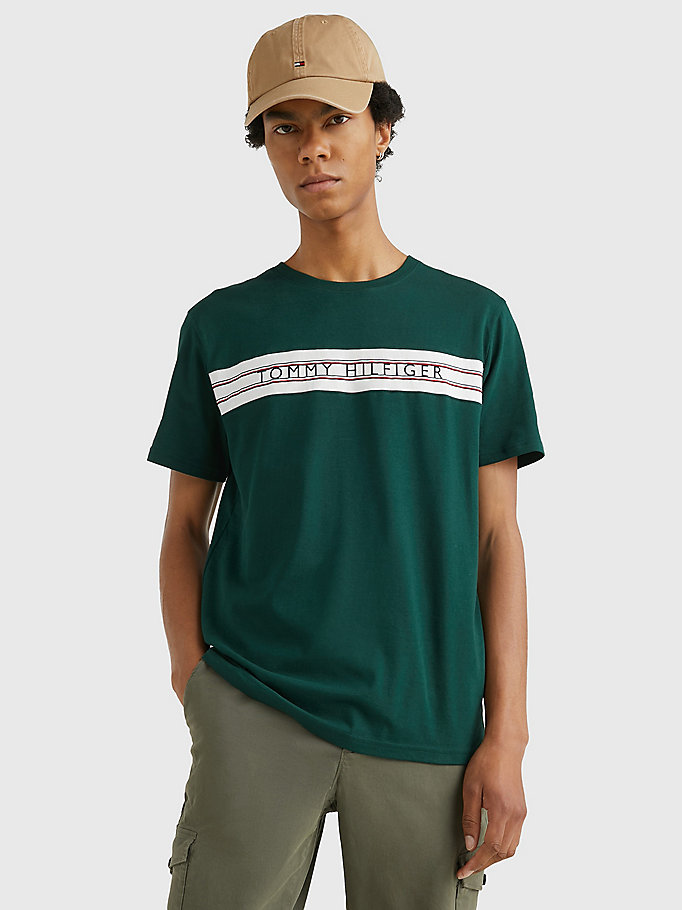 green signature tape logo t-shirt for men tommy hilfiger