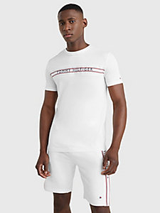 t-shirt à logo et bande emblématique blanc pour hommes tommy hilfiger