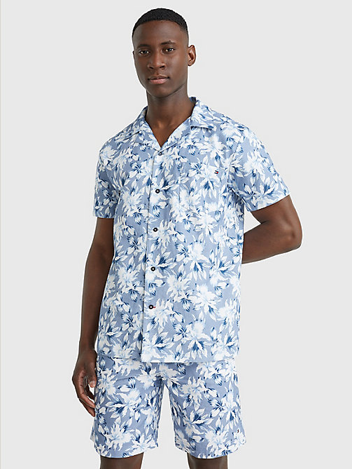 blue short sleeve printed pyjama shirt for men tommy hilfiger