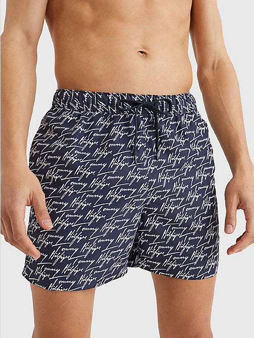 blue drawstring mid length swim shorts for men tommy hilfiger