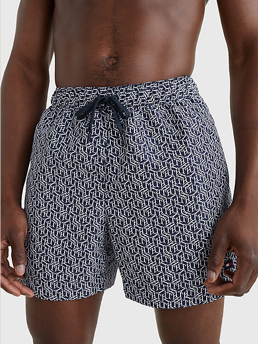 blue drawstring mid length swim shorts for men tommy hilfiger