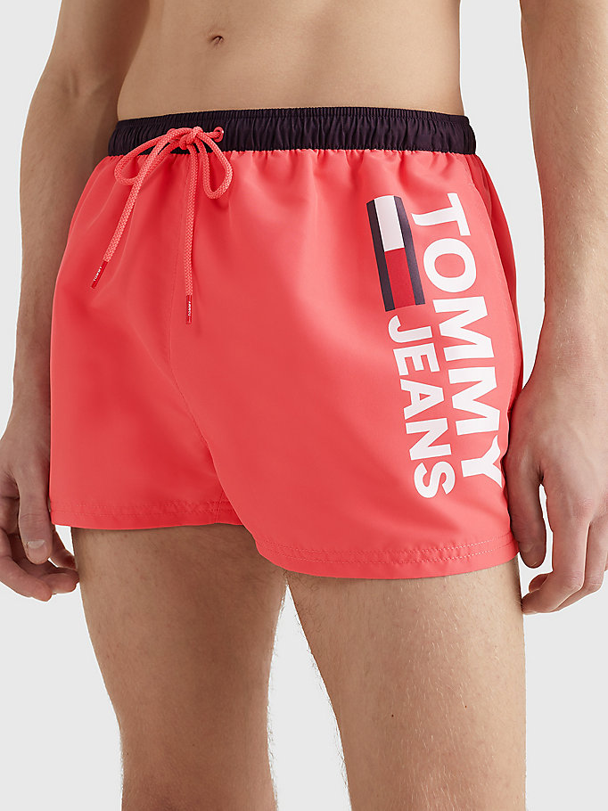 pink contrast pocket extra short length swim shorts for men tommy jeans