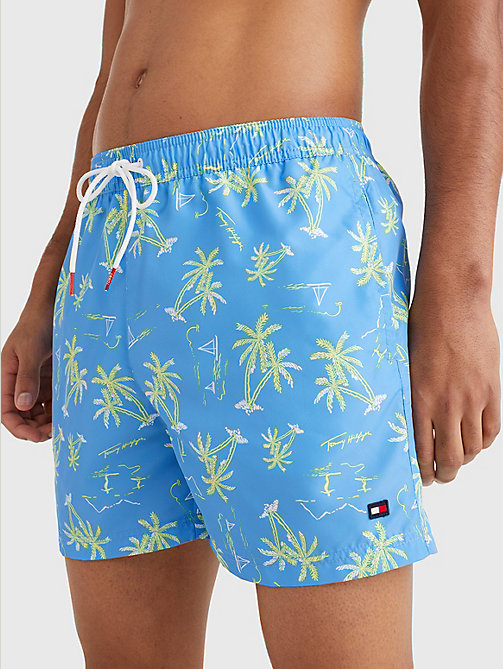 blue print drawstring mid length swim shorts for men tommy hilfiger