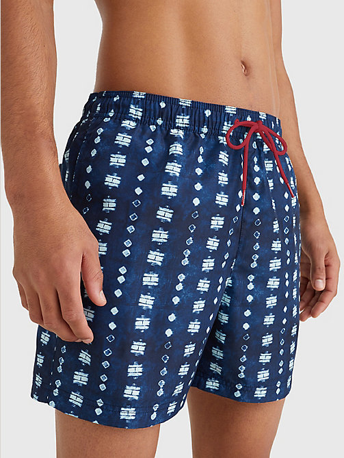 blue print drawstring mid length swim shorts for men tommy hilfiger