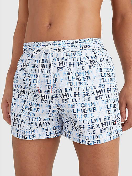 white logo print short length swim shorts for men tommy hilfiger