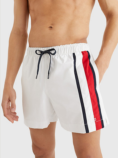 white drawstring mid length swim shorts for men tommy hilfiger