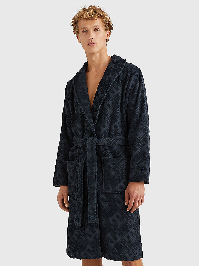 brown monogram jacquard bathrobe for men tommy hilfiger