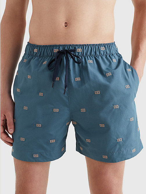 blue logo embroidery mid length swim shorts for men tommy hilfiger