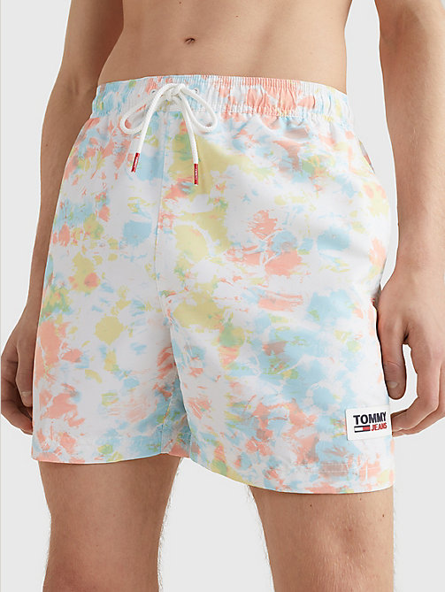 multi essential print mid length swim shorts for men tommy jeans