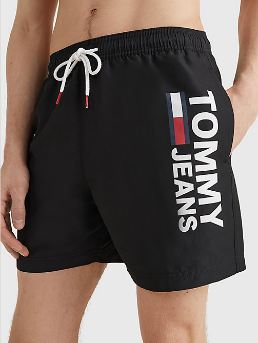 black mid length swim shorts for men tommy jeans
