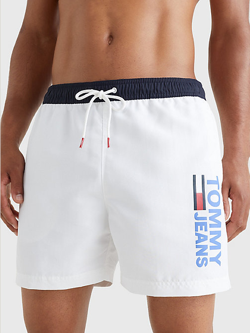 white mid length swim shorts for men tommy jeans