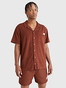 brown essential relaxed short sleeve cover-up shirt for men tommy jeans