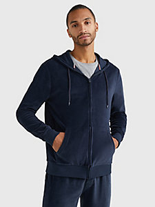 blue icons relaxed fit velour lounge hoody for men tommy hilfiger
