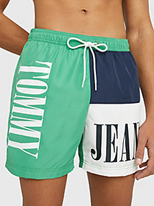 green archive colour-blocked mid length swim shorts for men tommy jeans
