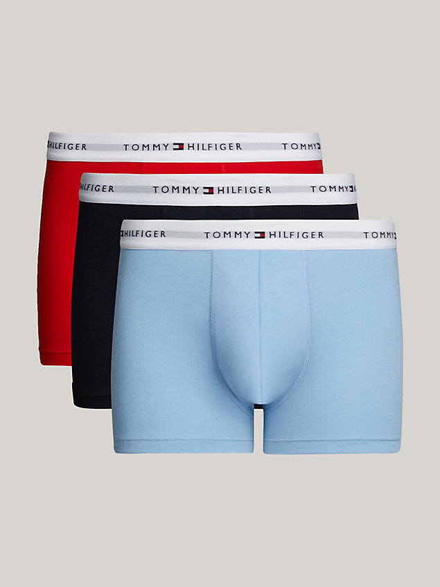 multi 3-pack signature essential logo waistband trunks for men tommy hilfiger
