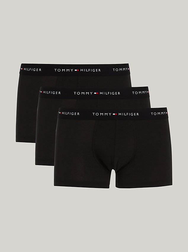 black 3-pack essential logo waistband trunks for men tommy hilfiger