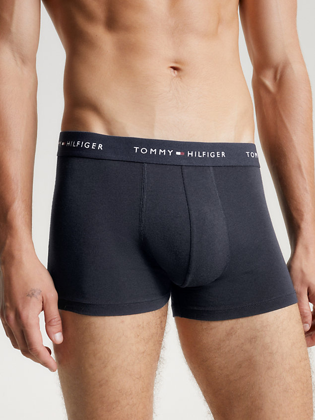 blue 3-pack essential logo waistband trunks for men tommy hilfiger