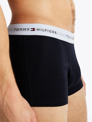 blue 3-pack colour-blocked logo trunks for men tommy hilfiger