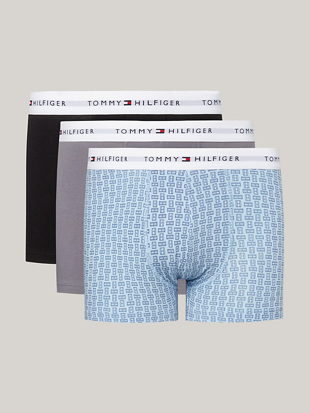 grey 3er-pack essential trunks mit print für herren - tommy hilfiger