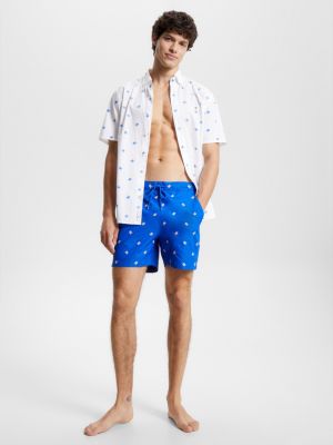 TH Monogram Mid Length Swim Shorts, BLUE