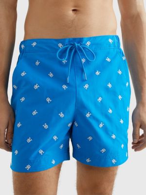 TH Monogram Mid Length Swim Shorts, BLUE