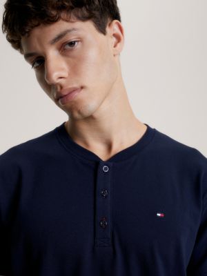 Henley Collar Flag Embroidery T Shirt Blue Tommy Hilfiger