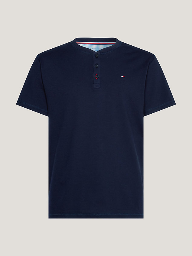 blue henley collar flag embroidery t-shirt for men tommy hilfiger