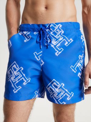 TH Monogram Mid Length Swim Shorts, BLUE