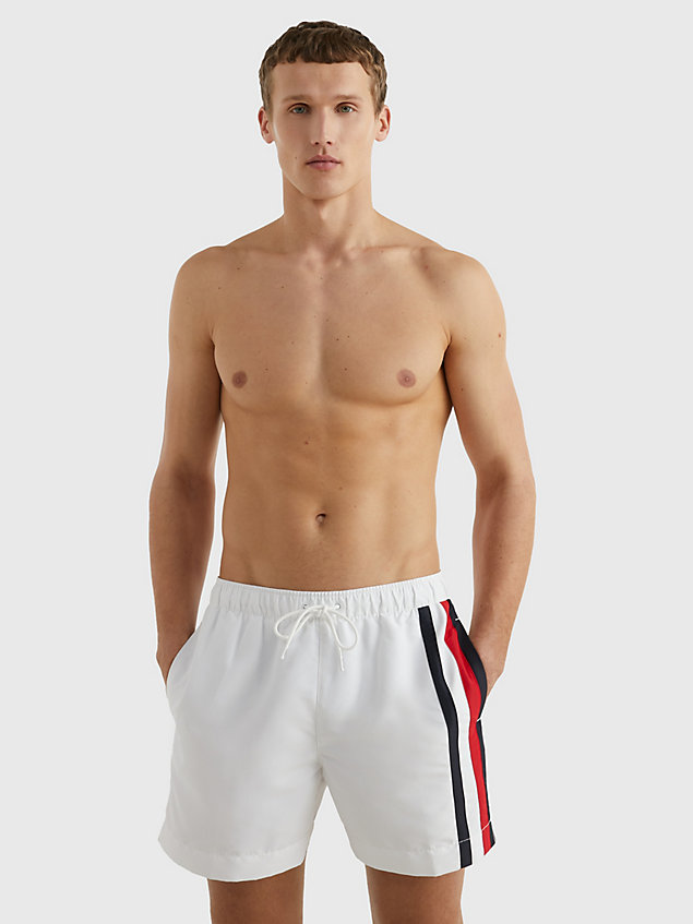 white signature tape mid length swim shorts for men tommy hilfiger