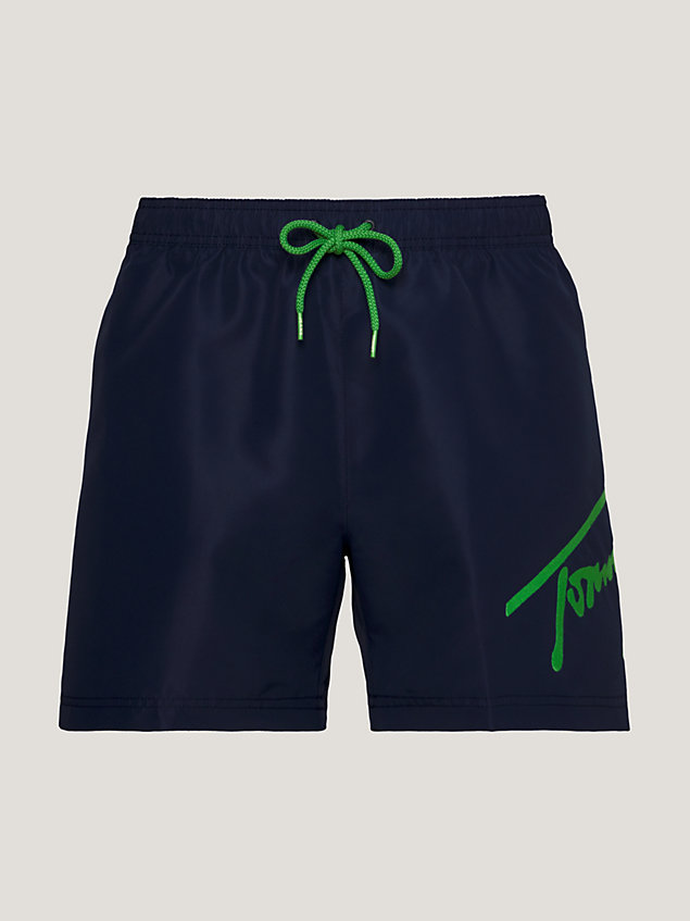 blue signature logo mid length swim shorts for men tommy jeans