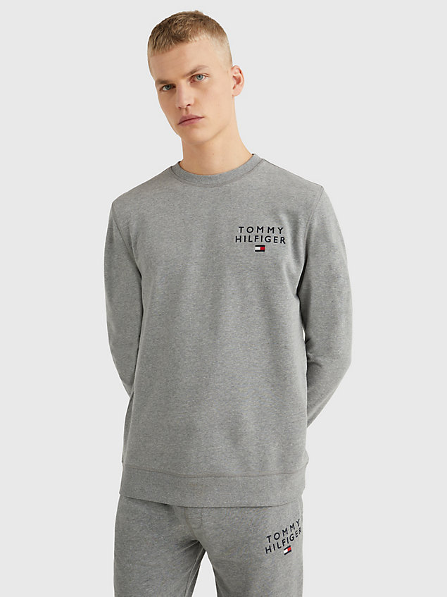 grey round neck logo sweatshirt for men tommy hilfiger