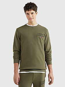 khaki sweatshirt mit rundhalsausschnitt und logo für herren - tommy hilfiger