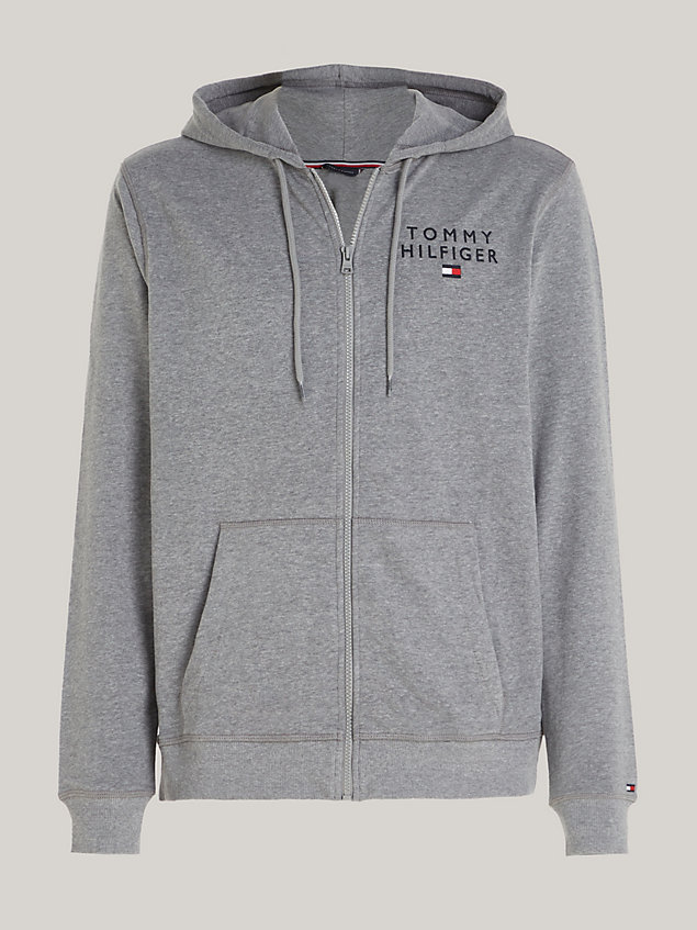 grey logo zip-thru hoody for men tommy hilfiger