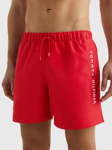 costume shorts media lunghezza con logo rosso da uomo tommy hilfiger