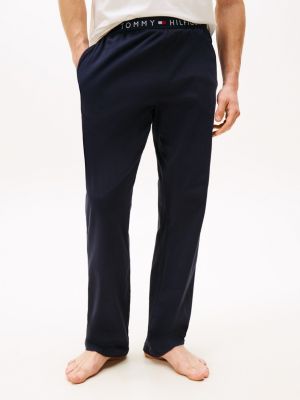 pantalon à ceinture logo bleu pour hommes tommy hilfiger