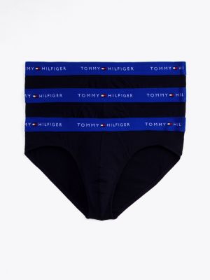 blauw set van 3 slips met logotaille voor heren - tommy hilfiger