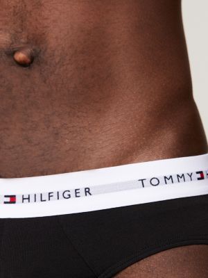 czarny zestaw 5 par slipów signature z logo na pasku dla mężczyźni - tommy hilfiger