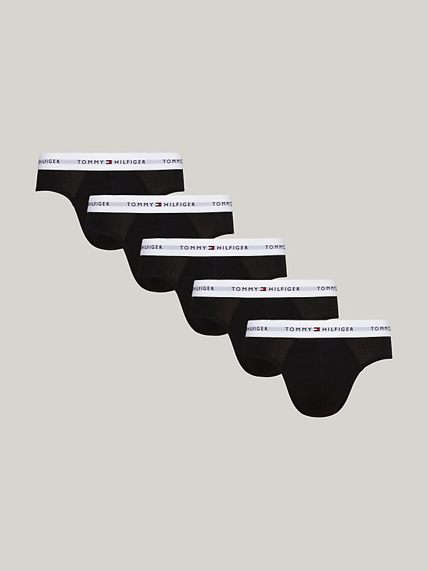 zwart set van 5 essential slips met logotailleband voor heren - tommy hilfiger