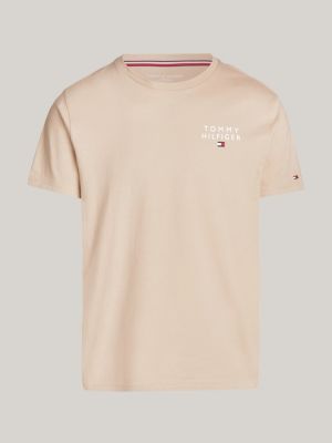 t-shirt lounge original con logo beige da uomini tommy hilfiger