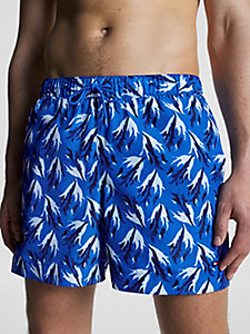 blauw essential medium lange zwemshort met print voor heren - tommy hilfiger