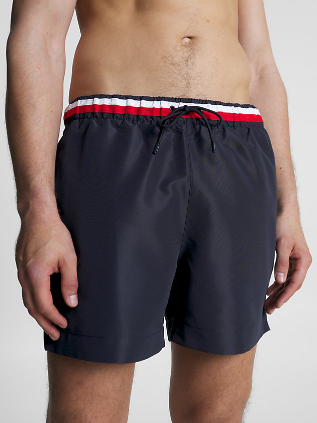blue global stripe mid length swim shorts for men tommy hilfiger