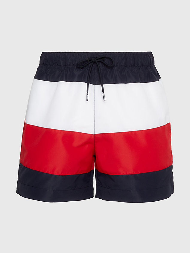 blue global stripe recycled mid length swim shorts for men tommy hilfiger
