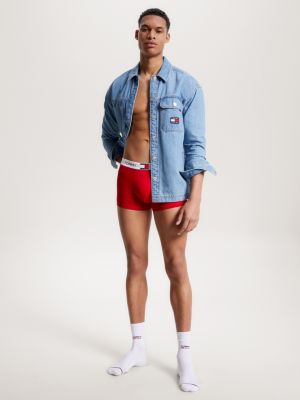 red heritage badge logo trunks for men tommy jeans