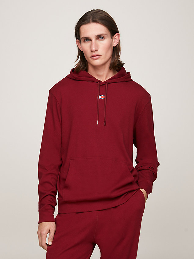 red heritage badge ribbed lounge hoody for men tommy jeans