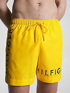 gelb mittellange badeshorts mit hilfiger-logo für men - tommy hilfiger