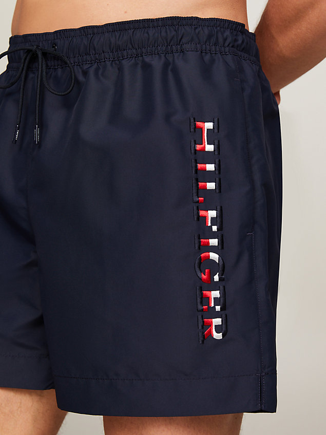 blue hilfiger logo mid length swim shorts for men tommy hilfiger
