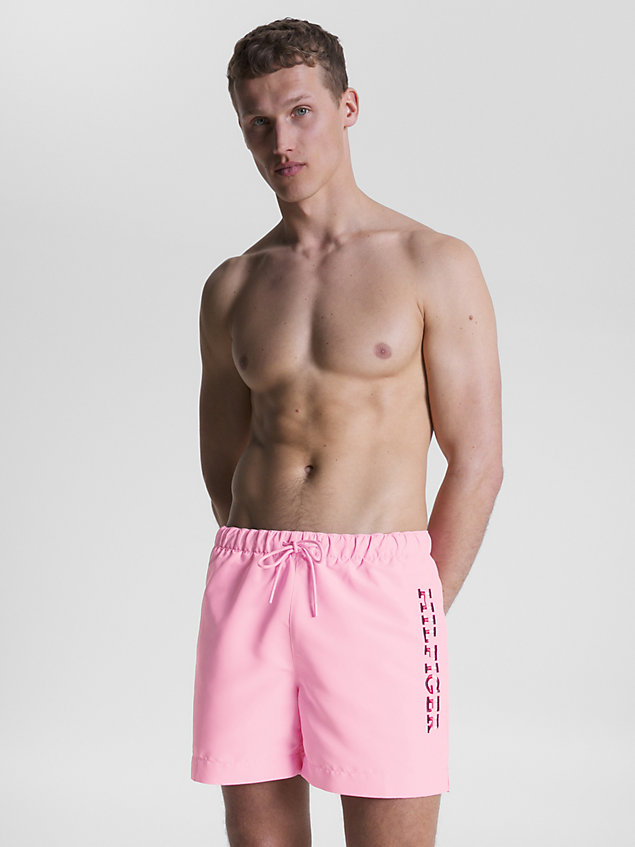 pink medium lange zwemshort met logo voor heren - tommy hilfiger