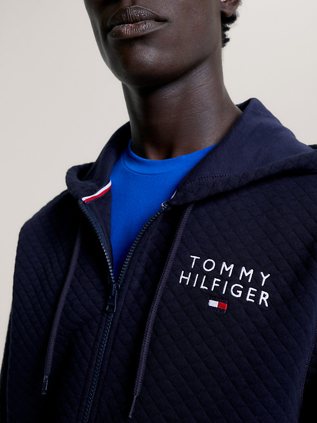 blue th original diamond quilted lounge hoody for men tommy hilfiger