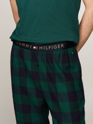 pantaloni del pigiama original in flanella verde da uomini tommy hilfiger